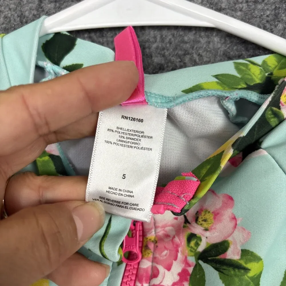 Betsey Johnson Girls Swimsuit Size 5 Green Long Sleeve Zipper